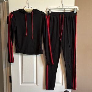 Fashion Nova Black and Red Sporty 2-Piece Set